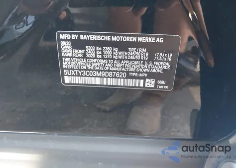 2021 BMW X3 Sdrive30I из США, поврежденный, VIN 5UXTY3C03M9D87620